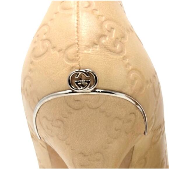 Gucci GG Logo Heels Nude Guccissima Supreme Pumps White Gold Tone Shoes EU 39 - Picture 7 of 11